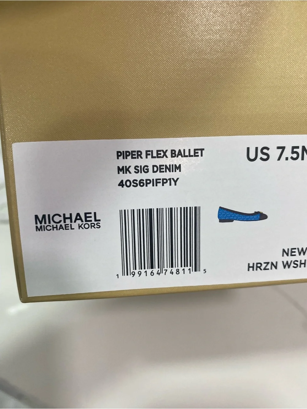 Michael Kors Blue Denim & Black MK Logo Ballet Flats with Gold Charm